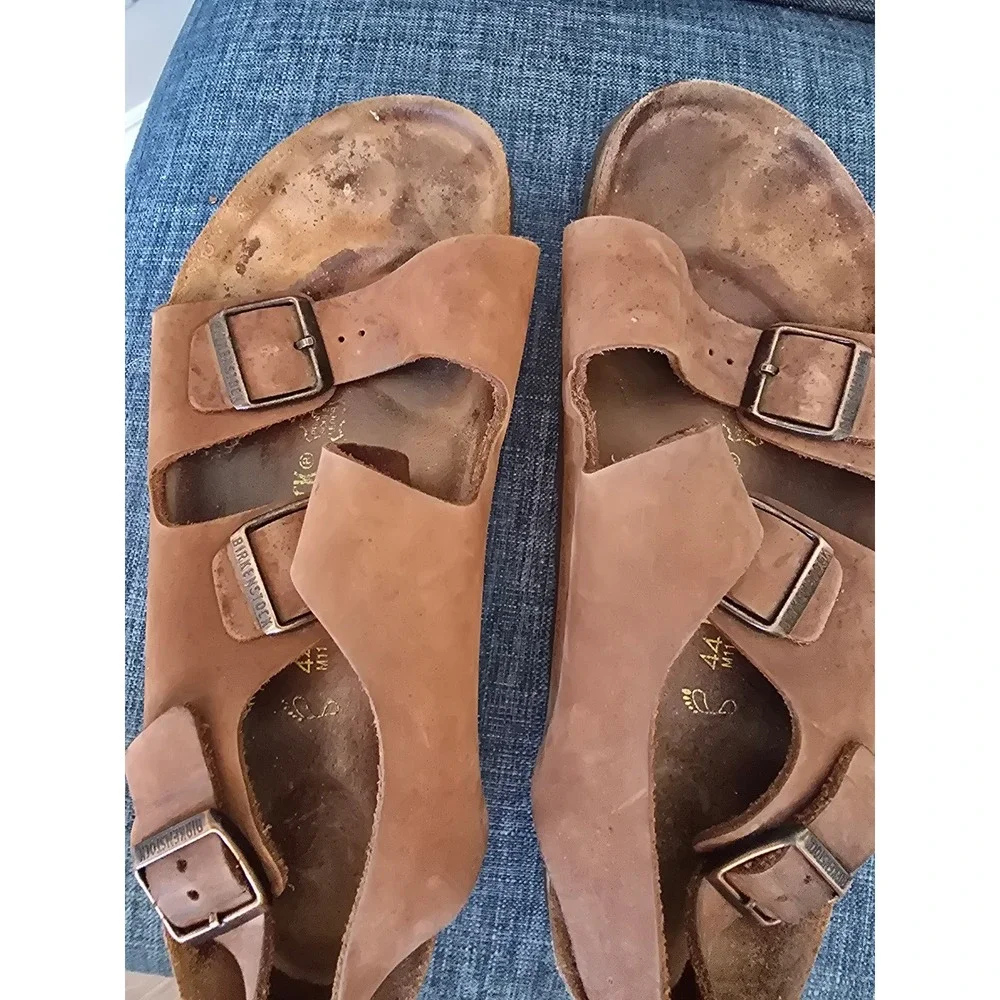 Birkenstock Milano Sandals Mens 44 M11 Oiled Leather Tobacco Brown 034191